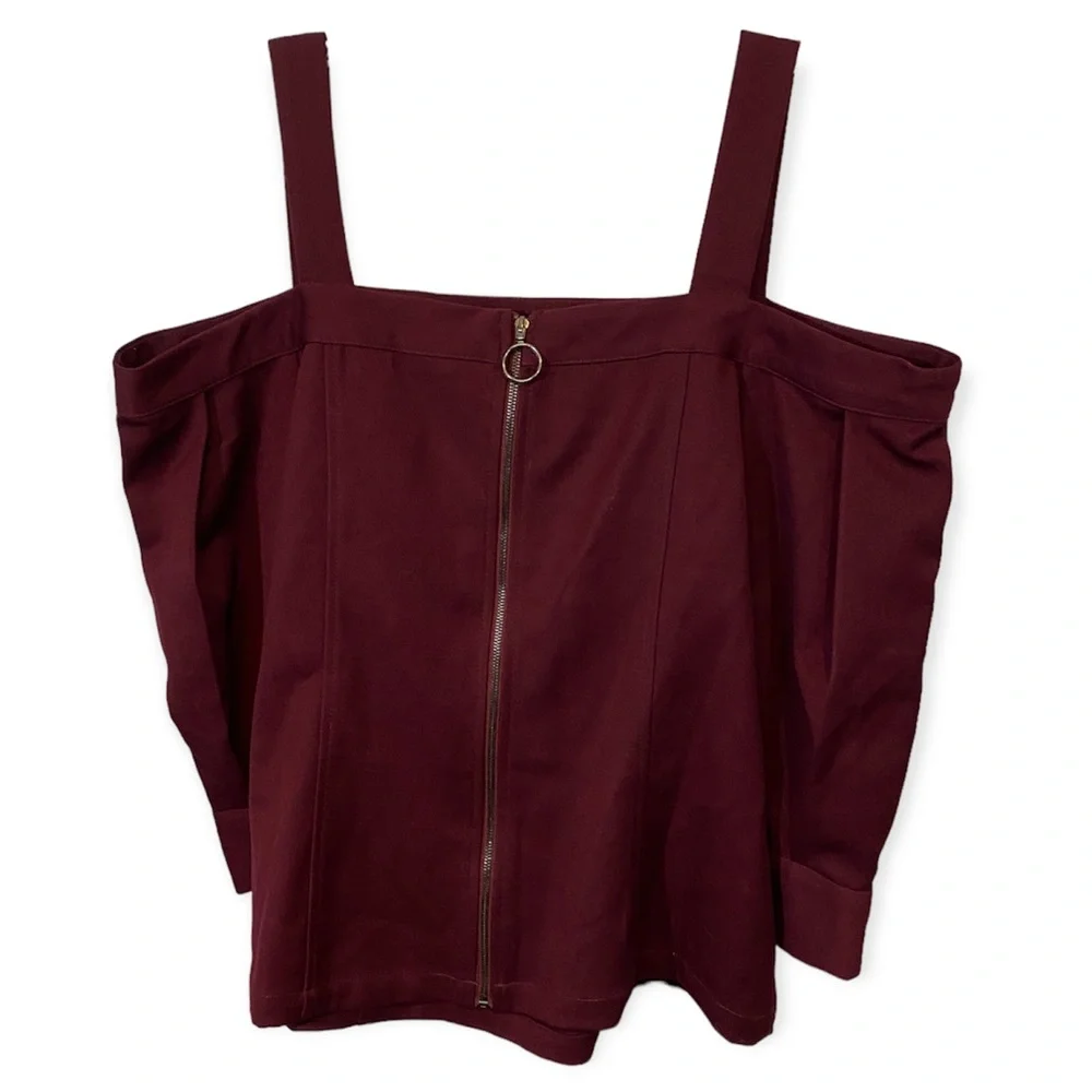 Naked Zebra Wine Color Cold Shoulder Top Size Large - Picture 3 of 4